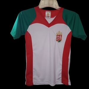 Vntg Hungary Soccer Sport Jersey Tee Shirt Boys Sz 12 Fandom Embroderied Flag